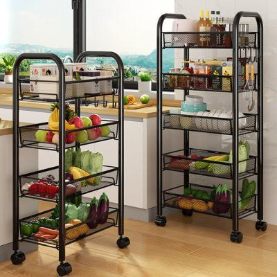 China Kitchenroom Kitchen Storage Rack Floor To Floor Movable Household Storage Hand Push Rack Microwave Oven Multilayer Shelving Layout for sale