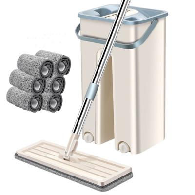 China Sustainable high quality hand free floor cleaning mop microfiber cloth mops clean 360 magic flat mop and bucket set with single bucket for sale