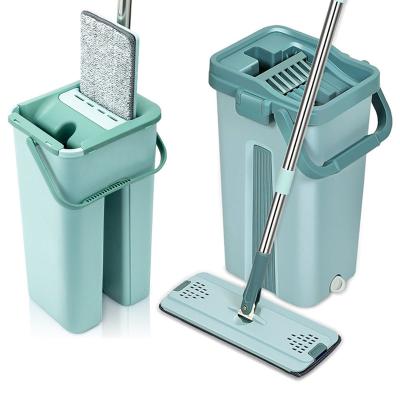 China Sustainable high quality hand free floor cleaning mop microfiber cloth mops clean 360 magic flat mop and bucket set with single bucket for sale