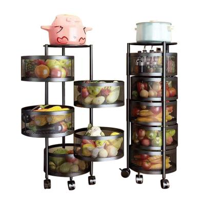 China Sustainable Kitchen storage rotatable shelf 3 4 5 Layer Rotating Practical Trolley Kitchen Square Shelf With Wheel Storage Rack for sale