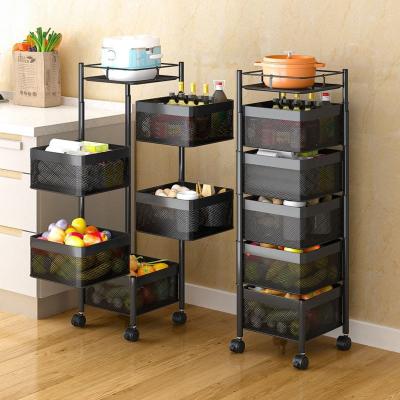 China Sustainable Kitchen storage rotatable shelf 3 4 5 Layer Rotating Practical Trolley Kitchen Square Shelf With Wheel Storage Rack for sale