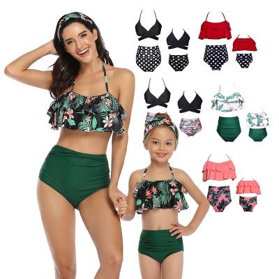 China 2022 Summer MOTE-ZC484 2022 Plus Size Mommy and Me Tops Halter Bikini Rose Print Swimwear Wholesale Breathable Two Piece Woman Swimsuit for sale