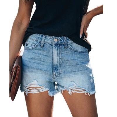 China MOTE-ZC596 Breathable Wholesale Cotton Women Jeans Shorts Summer Casual Ripped Blue Washed Jeans Shorts Woman Denim for sale