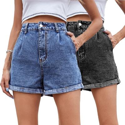 China MOTE-ZC593 Summer Straight Black Female Jeans Short Pants Breathable Hot Casual Blue Women High Waist Jeans Shorts for sale