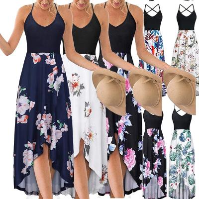 China MOTE-ZC522 High Quality Breathable Sleeveless Backless Summer Dress Women Plus Size 5Xl Floral Print V Neck Long Slip Dress for sale