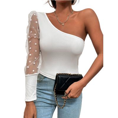 China MOTE-ZC467 2022 Summer Women's Sleeveless Tops Wholesale Breathable White Sexy Crop Tops Refine Mesh One Shoulder Backless Tops for sale