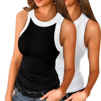 China MOTE-ZC452 2022 Summer Solid Color Tube Neck Women Tank Tops Sleeveless Top Round White Women Breathable Wholesale for sale