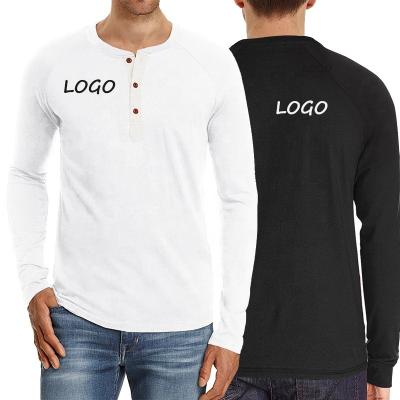 China MOTE-ZC554 Hot Sale Solid Color Men's Breathable T-shirts Long Sleeve Button Cotton Around Neck Custom Logo T-shirt for sale