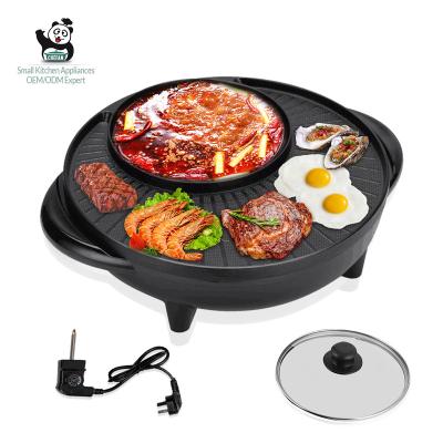 China Wholesale Popular Household Portable Hot Pot 2-in-1 Square Hot Pot Non-stick Electric Grill Cooking Non-stick Grill with Hot Pot for sale