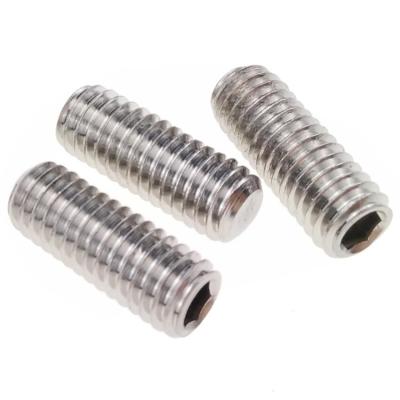 China Stainless Steel M5 Stainless Steel Worm Screws Flat Point Hex Socket Headless Fastener for sale