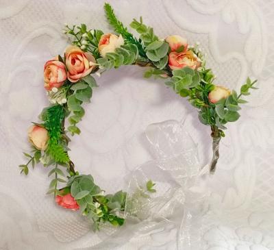 China Events Decoration Women Girl Rose Flower Pine Tree Headband Berry Fairy Hair Headband Circle Garland for sale