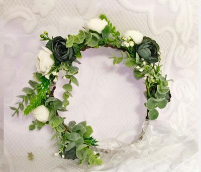 China Events decoration Lady White FLORAL FLORAL HEAD HAIR BAND WEDDING FESTIVAL GARLAND FOREHEAD BOHO for sale