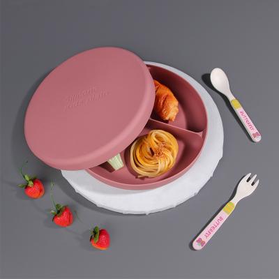 China Sustainable Bpa Free Food Safe Divided Silicone Suction Dishes With Lids For Babies Toddlers for sale