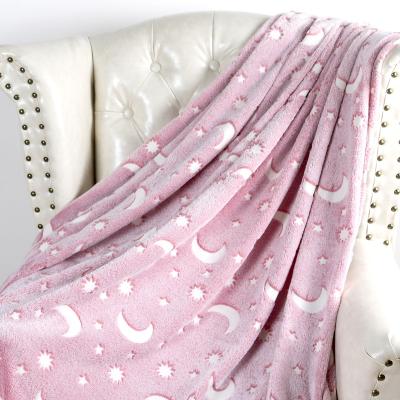 China Anti-Static Glow In The Dark Fluffy Throw Blanket Cozy Flannel Star Moon Glowing Luminous Blankets For Kids Gifts Toys for sale