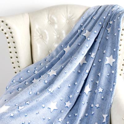 China Anti-Static Glow in Dark Bright Throw Blankets Star Design Soft Fluffy Plush Glowing Blue Colorful Colorful Throw Blankets for sale