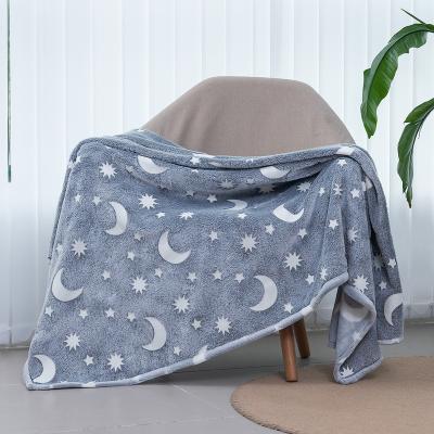 China Super Soft Anti-Static Fuzzy Plush Glow in Dark Bright Blanket Moon Stars Sun Lightweight Flannel Fleece Sofa Blankets for sale