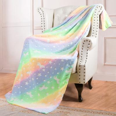 China Anti-Static Glow in the Dark Blanket Unicorns Gifts for Girls Boys Kids Throw Luminous Blanket Soft Flannel Blanket for sale