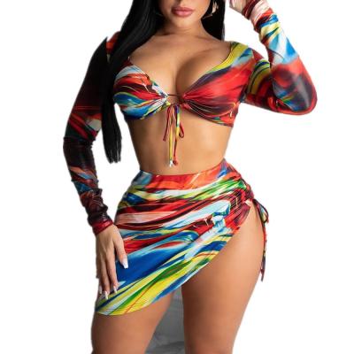 China Breathable Support Drop Shipping 2021 New Swimming Suit For Women Three Piece Tie Dye Red Color S Size Swimwear for sale