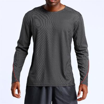 China QUICK DRY Long Sleeve T-shirt Men Sports Wear Basketball Football Fitness Simple Exercise Running Stripe Design Keep Warm Spring Autumn for sale