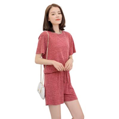 China Homedress QUICK DRY Women Sleepwear Pajamas Ladies Girls Adult Cotton Round O Neck T-shirts Shorts Drawstring Suit For Summer Breathable for sale