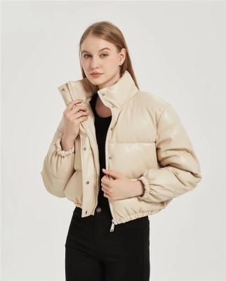 China Wholesale BOXINYU 2023 QUICK DRY solid color cotton padded jacket artificial leather backing up collar cotton coat for women for sale