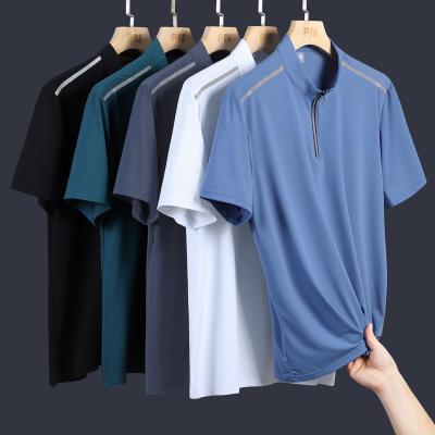 China 2023 New BOTINYU Anti-wrinkle Plus Size Men's Shirt Ice Silk Reflective Breathable Quick Dry POLO SHIRT With Zipper for sale