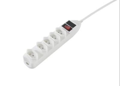 China White Brazil Power Board 5 Outlet with switch, custom long and color power cord for sale