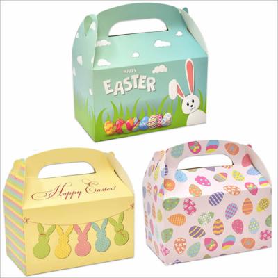 China Recycled Materials Customize Take Out Cardboard Gable Paper Gift Box Happy Bunny Basket Candy Cookie Easter Boxes for sale