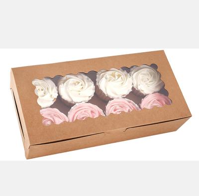 China Biodegradable Custom Pastry Box Cupcake Boxes Kraft Wrapping Paper 8 Hole Cupcake Boxes for sale