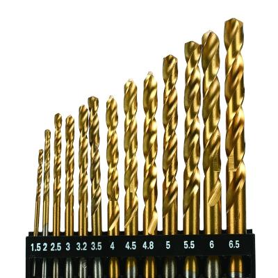 China 13Pcs DIN338 Metric Metal Drilling Polished HSS Titanium Twist Drill Bits Set For Metal Stainless Steel Aluminum Drilling In Plastic Box for sale