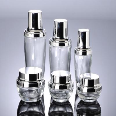 China 15g30g50g Cream Jar Personal Care Cosmetic Glass Cosmetic Packaging Green Silver Oblique Shoulder Glass Jar Cream OEM for sale