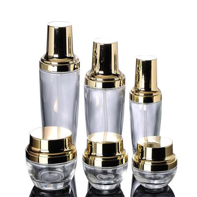 China Cosmetic 15g30g50g Cosmetic Packaging Cosmetic Personal Care Green Gold Silver Oblique Shoulder Glass Eye Cream Jar OEM for sale