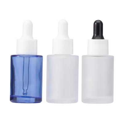 China Boston Eco-Friendly Recyclable Clear Blue Glass Bottle Frosted Essential Oil Glass Bottle With White Dropper for sale