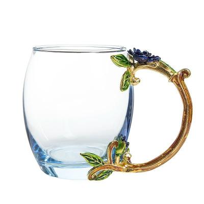 China Amazon Sustainable Hotsale Enamel Christmas Holiday Office Water Glass Unbreakable Resistant Tea Cup With Handle Spoon for sale