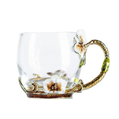 China Sustainable Food Contained Safe Glass Shatterproof Luxury Enamel Mug Glass Tea Cups For Office Home Restaurants for sale