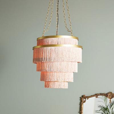 China Large Attic Chandelier Lighting Asian Gray Fringe Cotton Hanging Light Nordic Home Decor Lighting Bedroom Kitchen Foyer Restaurant Lamp for sale