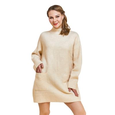 China 2021 Anti-Wrinkle Spring Elegant Women Casual Dresses Crew Neck White Sweater Dress Hot Selling With Pockets for sale