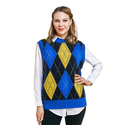 China Professional Support Lattice Supply Eye-Catching Custom Anti-Wrinkle Manufacturer Ladies Sleeveless Sweater Vest for sale