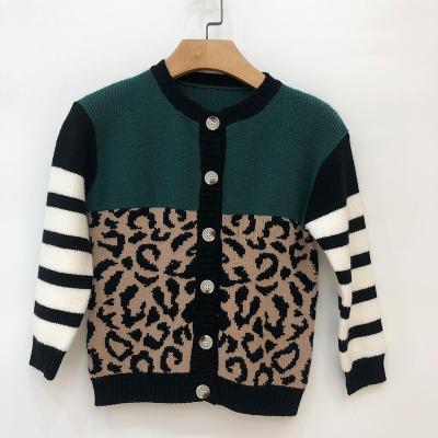 China Anti-wrinkle Factory Supply 7GG Measurement Patchwork Leopard Direct Print Striped Long Sleeve O Neck Sweater Baby Boy Cardigan Sweaters for sale