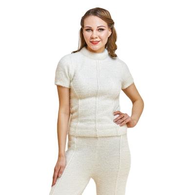 China 2021 New Arrivals Anti-Wrinkle Leisure Solid Color Two Piece Sweater Sets Short Sleeve Homewear 2 Piece Pants Set for sale