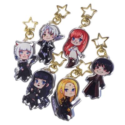 China Custom Acrylic Plastic Internet Game Plastic Visual Character Double Side Printed Double Side Stick Glitter Keychains Keyring Charms for sale