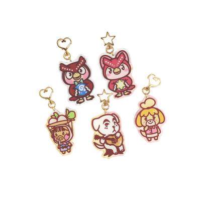 China Plastic Owl Dog Anime Keychain Creative Double Sided Design Customized Printed Clear Acrylic Glitter Anime Charm for sale