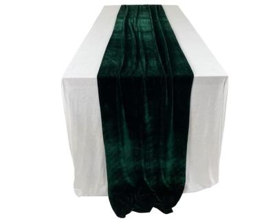 China Washable Luxurious velvet table runner 10ft wedding reception decorations soft velvet fabric emerald green table runners for sale