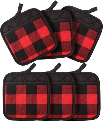 China Sustainable 6 PCS Buffalo Check Pot Holders with Pocket Classic Farmhouse Hot Pad Potholders Heat Insulation Kitchen Cooking Baking for sale