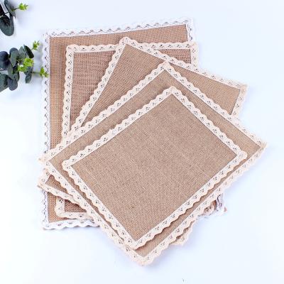 China Sustainable Burlap placemats decorative with lace table mat for kitchen table heat-resistant non-slip rustic linen dinner coasters for sale