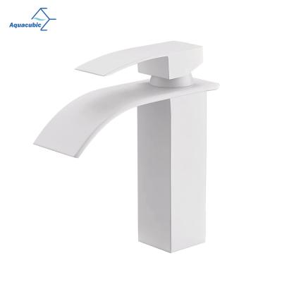 China Thermostatic Lead Free Waterfall Spout Vessel Toilet Aquacubic RV Faucets White Bathroom Faucet for sale