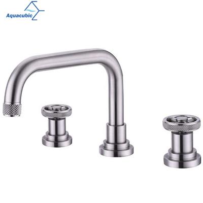 China Metered Faucets Aquacubic Modern Bathroom Double Handle Basin Mixer Tap for sale