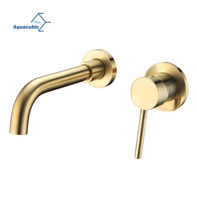 China Aquacubic Faucets 360 Rotation Full Basin Faucet In-Wall Bathroom Sink Concealed Lavatory Hot And Cold Water Faucet Metered Copper for sale