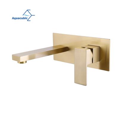 China Faucets Aquacubic Bathroom Faucet Wall Mounted Hot& Cold Water Brushed Gold Brass Basin Mixer Concealed Mixer Crane for sale