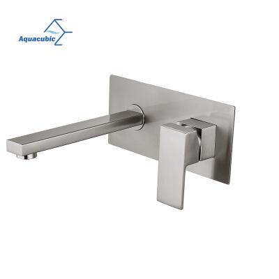 China Aquacubic Metered Faucets Brushed Nickel Wall Mount Bathroom Vessel Sink Faucet Single Handle Solid Brass Mixer Tap for sale